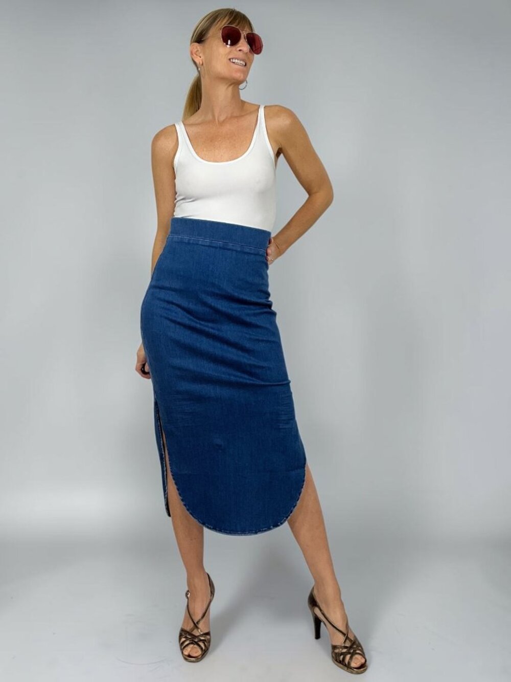 Frank & Eileen Donegal Unforgettable Denim Skirt 4 Blue Asymmetrical Midi NEW